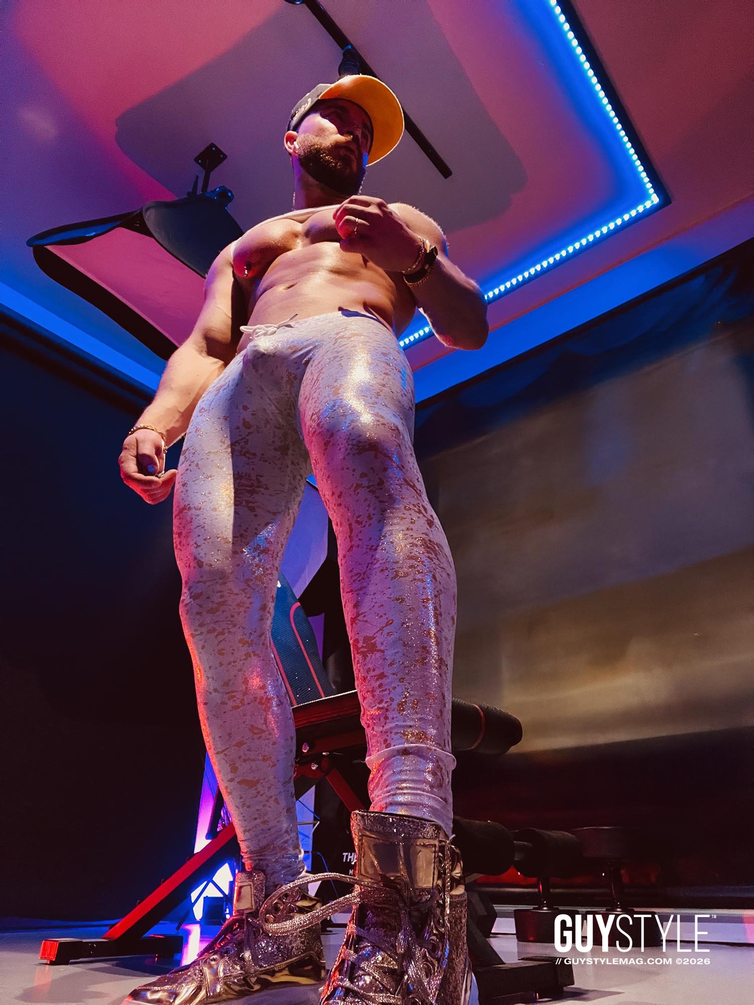 gay men workout style iridescent leggings bulge cock ring fitness motivation erotic